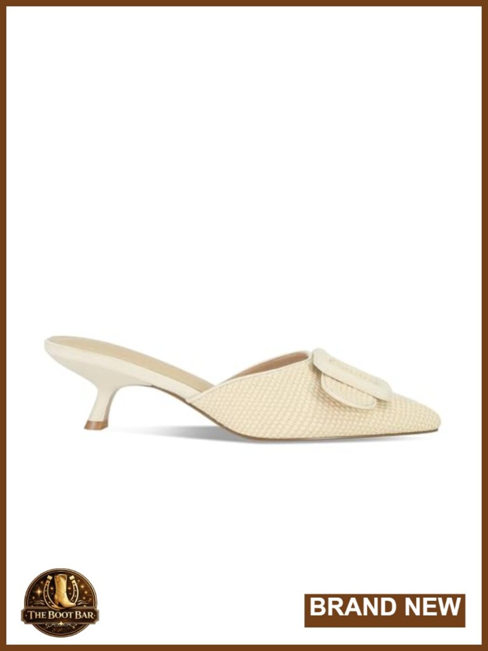 Closed Pointed Toe Kitten Heel Mules with Buckle - Faux Suede Leather, Comfort - Picture 3 of 6